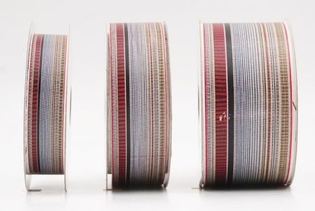 Сірий та червоний тонкий смугастий тканий набір стрічок_AI